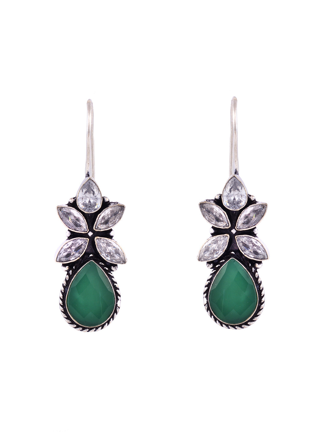 SilverPlated & Green Teardrop Shaped Drop Earrings, zaveri pearls, sale price rs, sale price, sale gold plated, sale gold, sale, rubans, ring, regular price, priyassi jewellery, kushal's - Sa